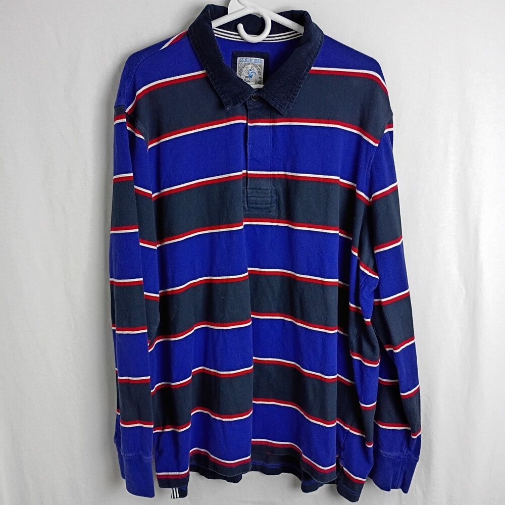 Vintage Lands End Rugby Shirt Men 2XL 50-52 Purple Striped Pullover Y2K Cotton